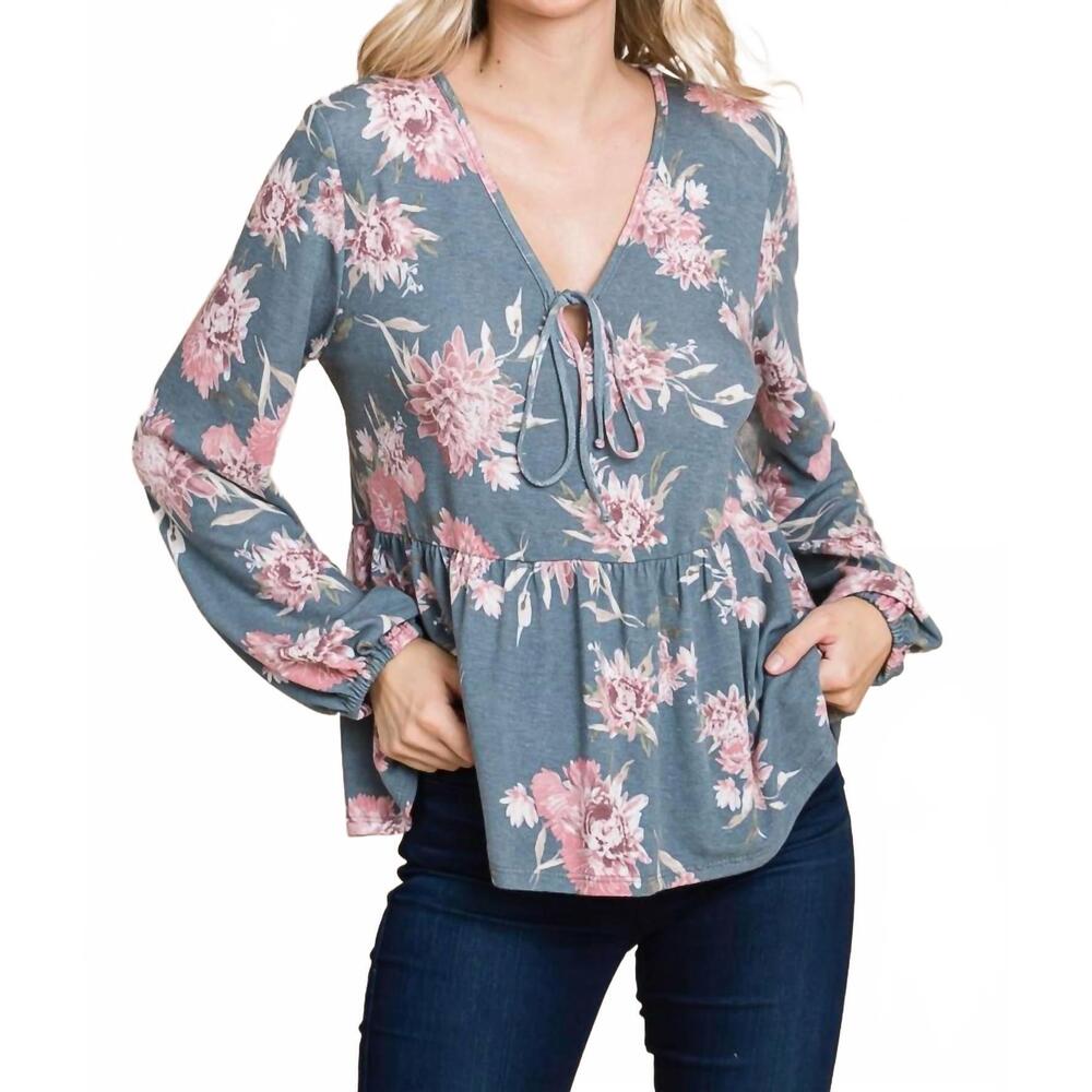 NEW EMERALD COLLECTION floral babydoll top - plus in grey floral